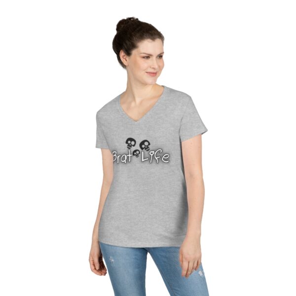 Brat Life Cute TriSkull Ladies' V-Neck T-Shirt - Image 3