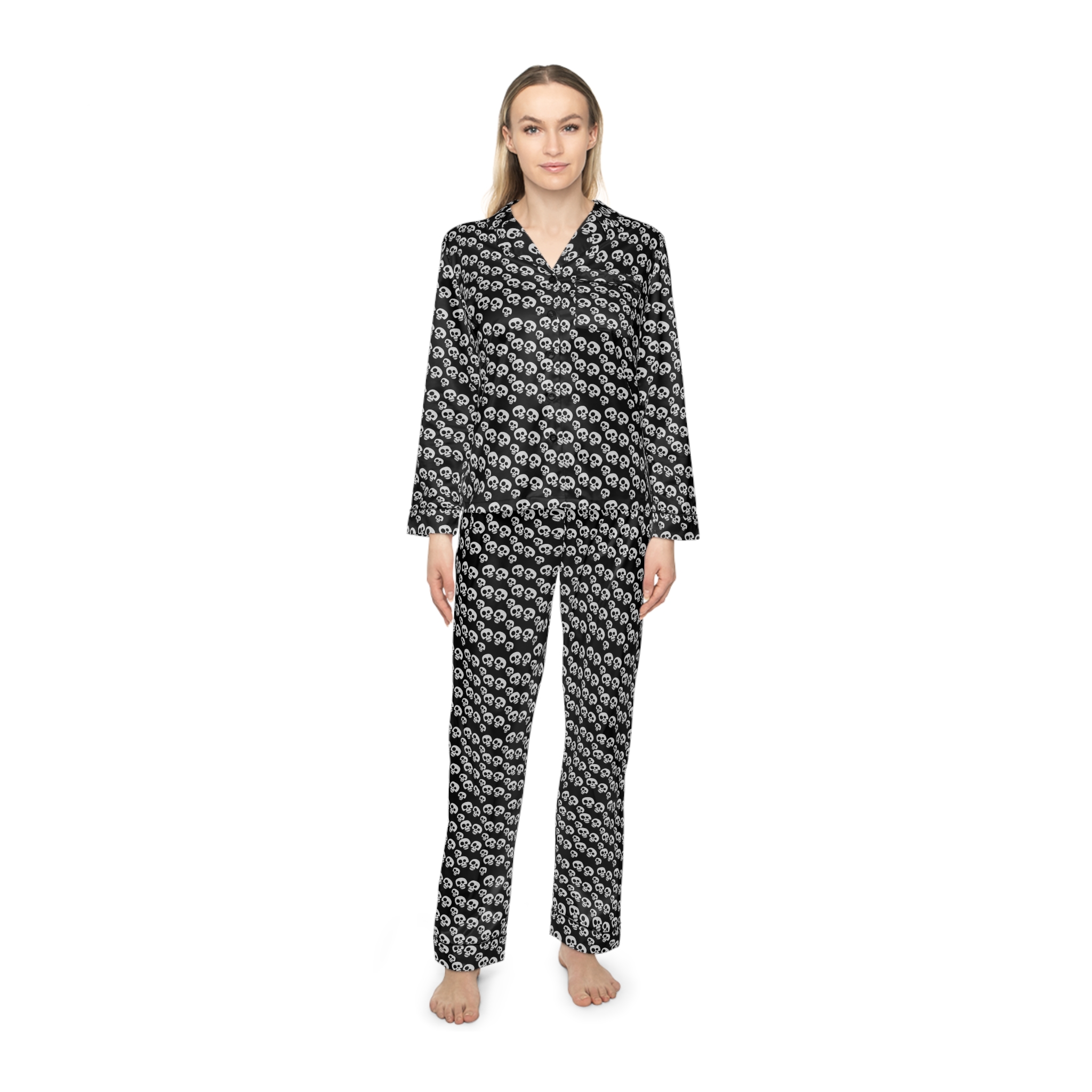 Brat Life, Tri-Skull Women's Satin Pajamas (AOP) - Image 3