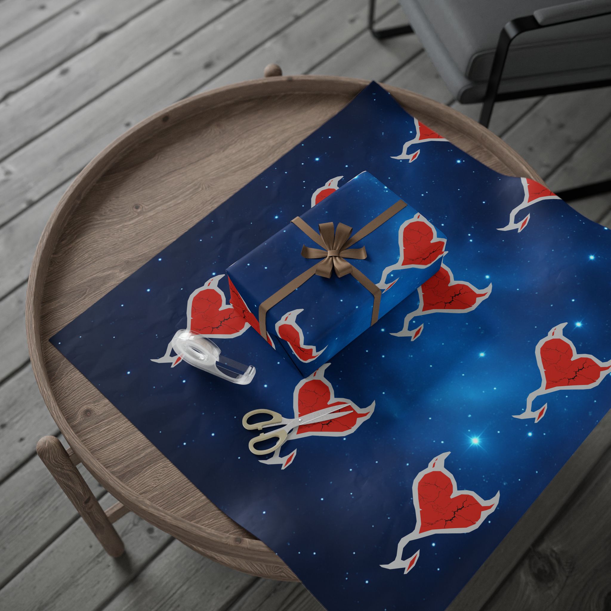 Romantic Space Heart Wrapping Paper — Galaxy Red Heart Gift Wrap for Valentine’s Day